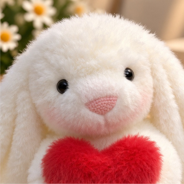 عروسک خرگوش پولیشی سفید با قلب قرمز۳۰سانت