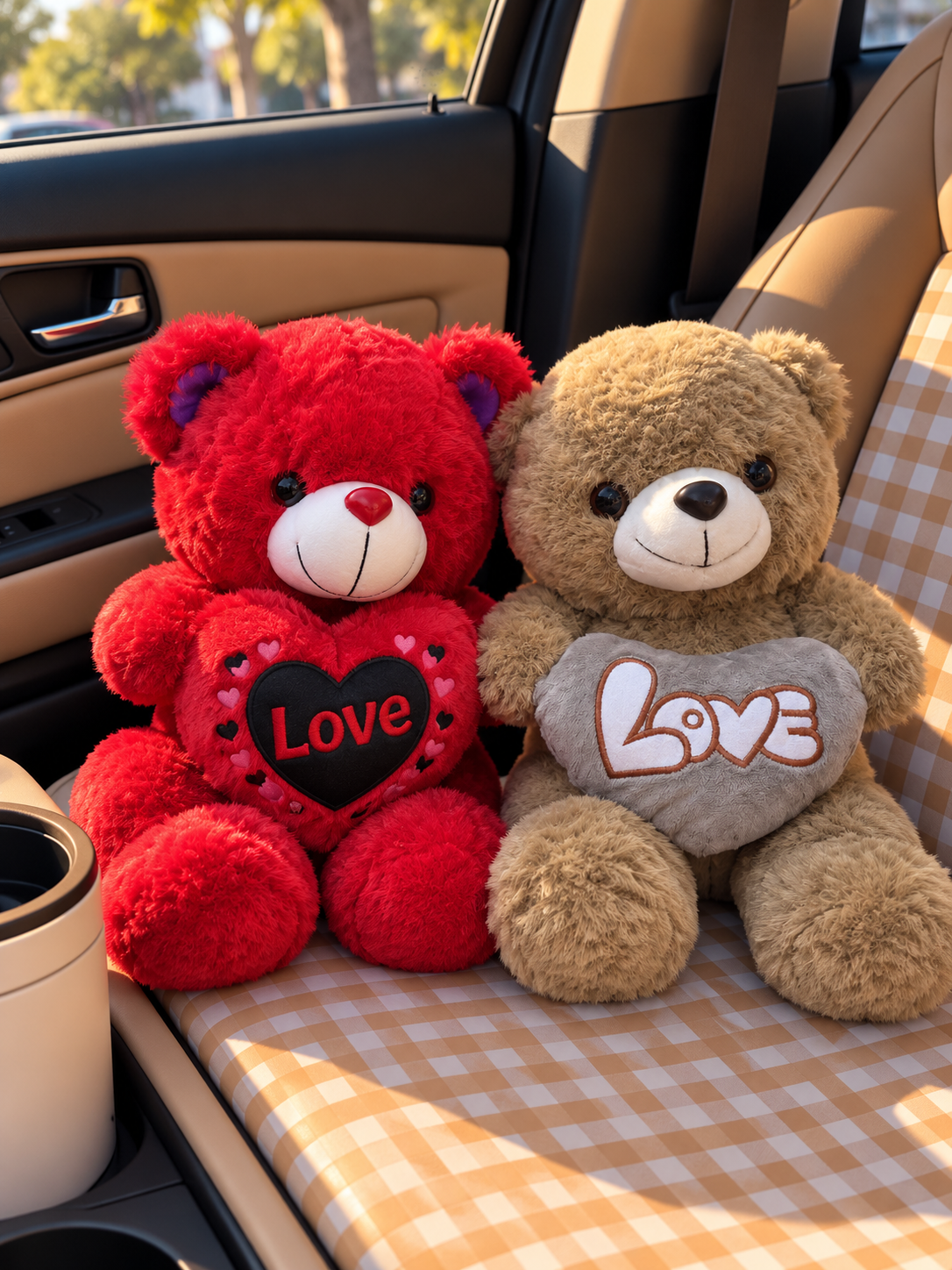 عروسک خرس پولیشی قلب LOVE در دو رنگ قرمز و قهوه‌ای(۳۰سانت)